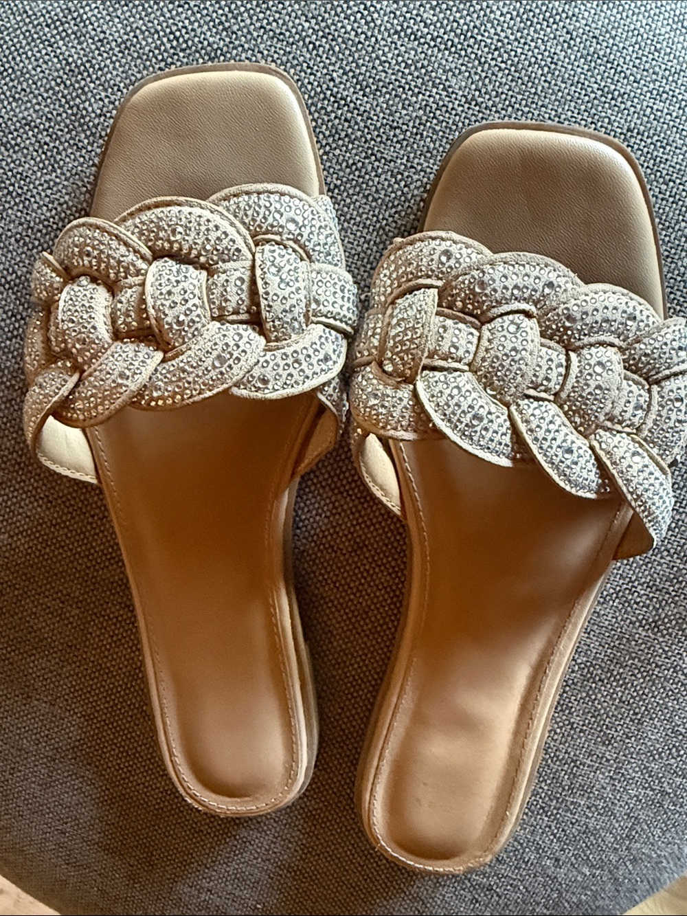 Women’s Braided Crystal Slide Sandals in Champagne